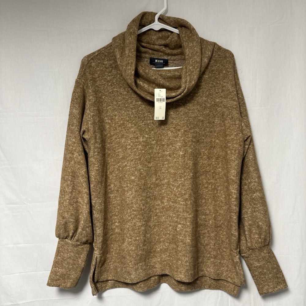NWT Maeve Anthropologie Women's Sweater Tan Brown Turtleneck Cowl Pullover Sz XS